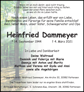 Traueranzeige von Heinfried Dammeyer von Hannoversche Allgemeine Zeitung/Neue Presse