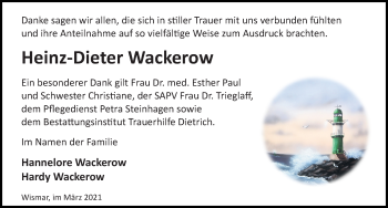 Traueranzeige von Heinz-Dieter Wackerow von Ostsee-Zeitung GmbH