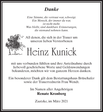 Traueranzeige von Heinz Kunick von Märkischen Allgemeine Zeitung