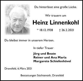 Traueranzeige von Heinz Linnenkohl von Göttinger Tageblatt