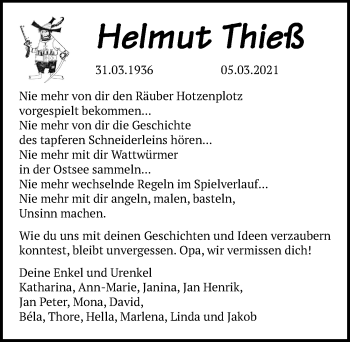 Traueranzeige von Helmut Thieß von Lübecker Nachrichten