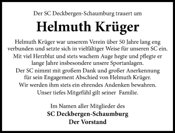 Traueranzeige von Helmuth Krüger von Schaumburger Nachrichten
