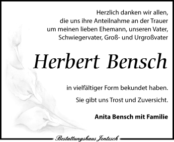Traueranzeige von Herbert Bensch von Leipziger Volkszeitung