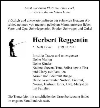 Traueranzeige von Herbert Reggentin von Märkischen Allgemeine Zeitung