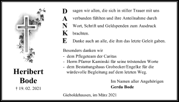 Traueranzeige von Heribert Bode von Eichsfelder Tageblatt