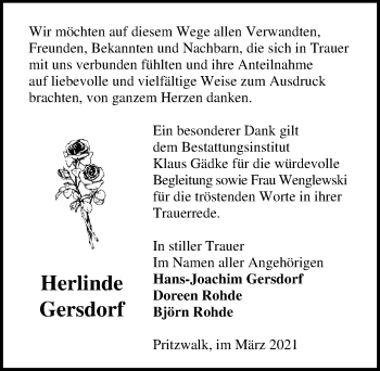 Traueranzeige von Herlinde Gersdorf von Märkischen Allgemeine Zeitung