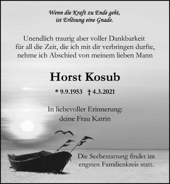 Traueranzeige von Horst Kosub von Ostsee-Zeitung GmbH