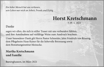 Traueranzeige von Horst Kretschmann von Hannoversche Allgemeine Zeitung/Neue Presse