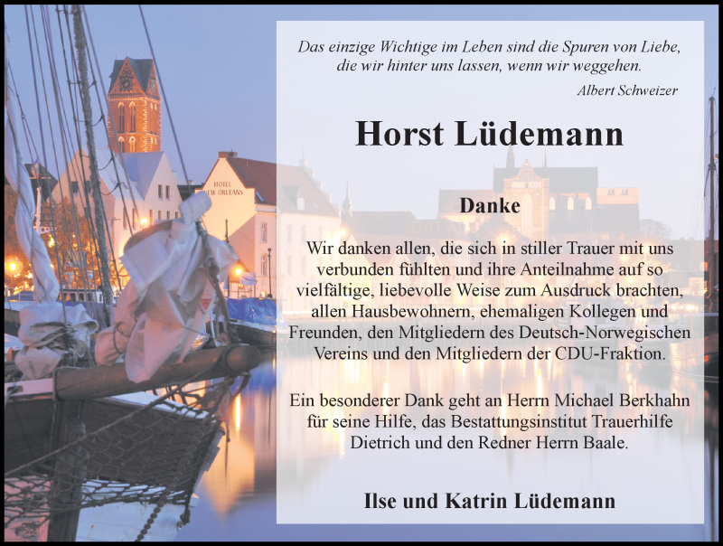  Traueranzeige für Horst Lüdemann vom 06.03.2021 aus Ostsee-Zeitung GmbH