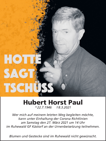Traueranzeige von Hubert Horst Paul von Aller Zeitung