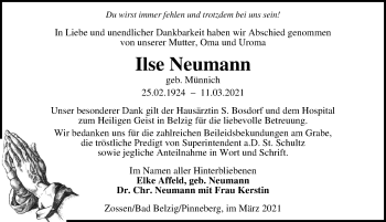 Traueranzeige von Ilse Neumann von Märkischen Allgemeine Zeitung