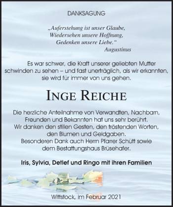 Traueranzeige von Inge Reiche von Märkischen Allgemeine Zeitung