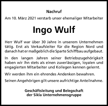 Traueranzeige von Ingo Wulf von Hannoversche Allgemeine Zeitung/Neue Presse