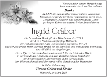 Traueranzeige von Ingrid Gräber von Märkischen Allgemeine Zeitung