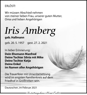 Traueranzeige von Iris Amberg von Torgauer Zeitung