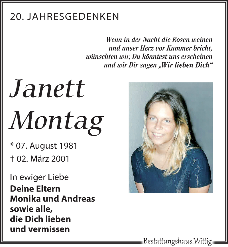  Traueranzeige für Janett Montag vom 06.03.2021 aus Leipziger Volkszeitung