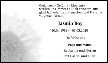 Traueranzeige von Jasmin Boy von Lübecker Nachrichten