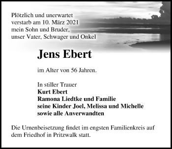 Traueranzeige von Jens Ebert von Märkischen Allgemeine Zeitung