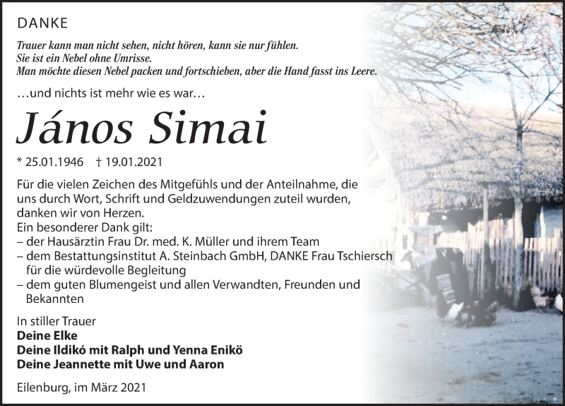  Traueranzeige für János Simai vom 13.03.2021 aus Leipziger Volkszeitung