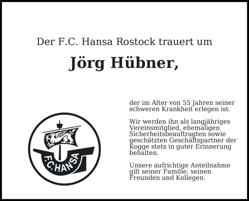  Traueranzeige für Jörg Hübner vom 13.03.2021 aus Ostsee-Zeitung GmbH