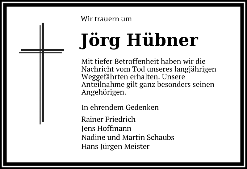  Traueranzeige für Jörg Hübner vom 06.03.2021 aus Ostsee-Zeitung GmbH