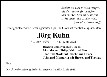 Traueranzeige von Jörg Kuhn von Kieler Nachrichten