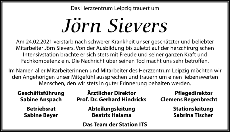  Traueranzeige für Jörn Sievers vom 06.03.2021 aus Leipziger Volkszeitung