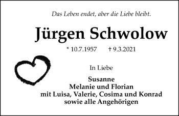 Traueranzeige von Jürgen Schwolow von Hannoversche Allgemeine Zeitung/Neue Presse