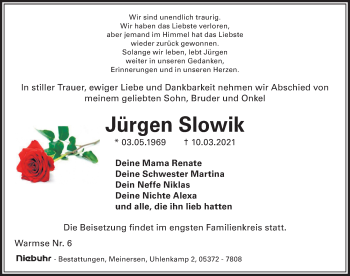 Traueranzeige von Jürgen Slowik von Aller Zeitung