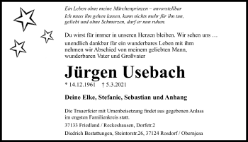 Traueranzeige von Jürgen Usebach von Göttinger Tageblatt
