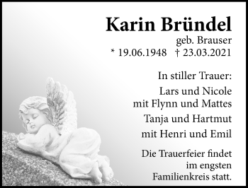 Traueranzeige von Karin Bründel von Lübecker Nachrichten