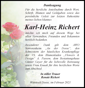 Traueranzeige von Karl-Hanz Richert von Märkischen Allgemeine Zeitung