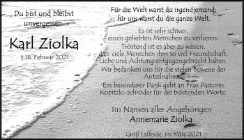 Traueranzeige von Karl Ziolka von Peiner Allgemeine Zeitung