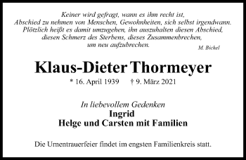 Traueranzeige von Klaus-Dieter Thorm von Hannoversche Allgemeine Zeitung/Neue Presse