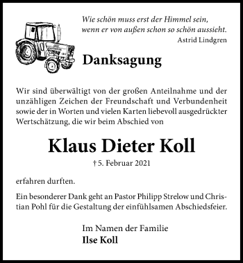 Traueranzeige von Klaus Dieter Koll von Kieler Nachrichten