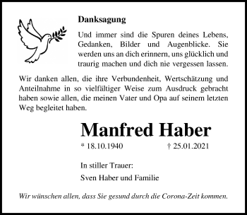 Traueranzeige von Manfred Haber von Märkischen Allgemeine Zeitung