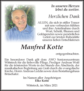 Traueranzeige von Manfred Kotte von Märkischen Allgemeine Zeitung