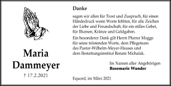 Traueranzeige von Maria Dammeyer von Peiner Allgemeine Zeitung