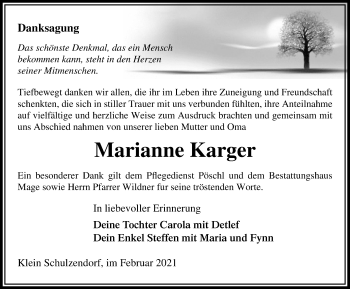 Traueranzeige von Marianne Karger von Märkischen Allgemeine Zeitung