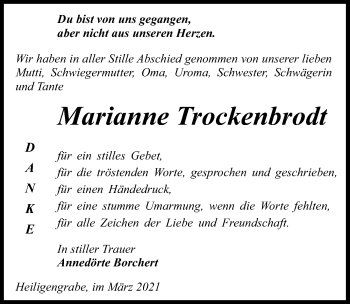 Traueranzeige von Marianne Trockenbrodt von Märkischen Allgemeine Zeitung