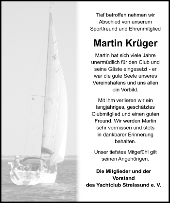 Traueranzeige von Martin Krüger von Ostsee-Zeitung GmbH
