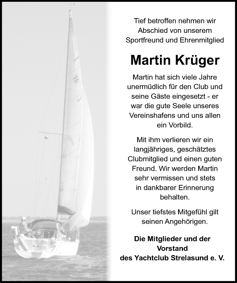 Traueranzeige für Martin Krüger vom 20.03.2021 aus Ostsee-Zeitung GmbH