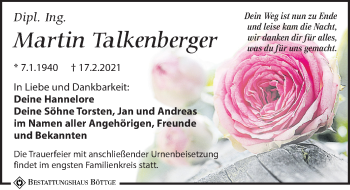 Traueranzeige von Martin Talkenberger von Leipziger Volkszeitung