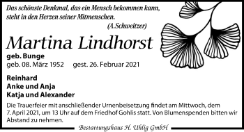 Traueranzeige von Martina Lindhorst von Leipziger Volkszeitung
