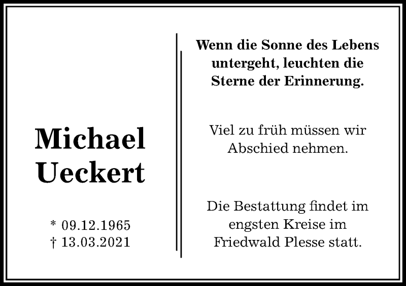  Traueranzeige für Michael Ueckert vom 20.03.2021 aus Göttinger Tageblatt
