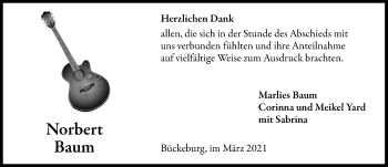Traueranzeige von Norbert Baum von Schaumburger Nachrichten