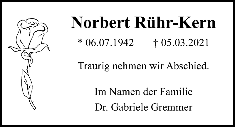  Traueranzeige für Norbert Rühr-Kern vom 20.03.2021 aus Ostsee-Zeitung GmbH