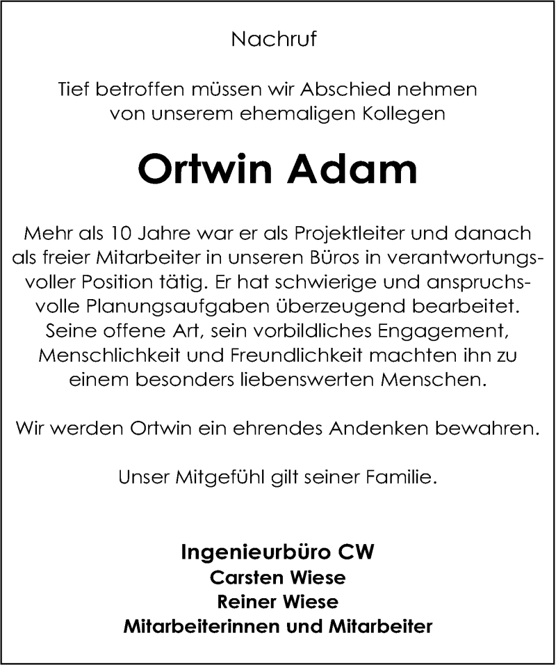  Traueranzeige für Ortwin Adam vom 13.03.2021 aus Göttinger Tageblatt