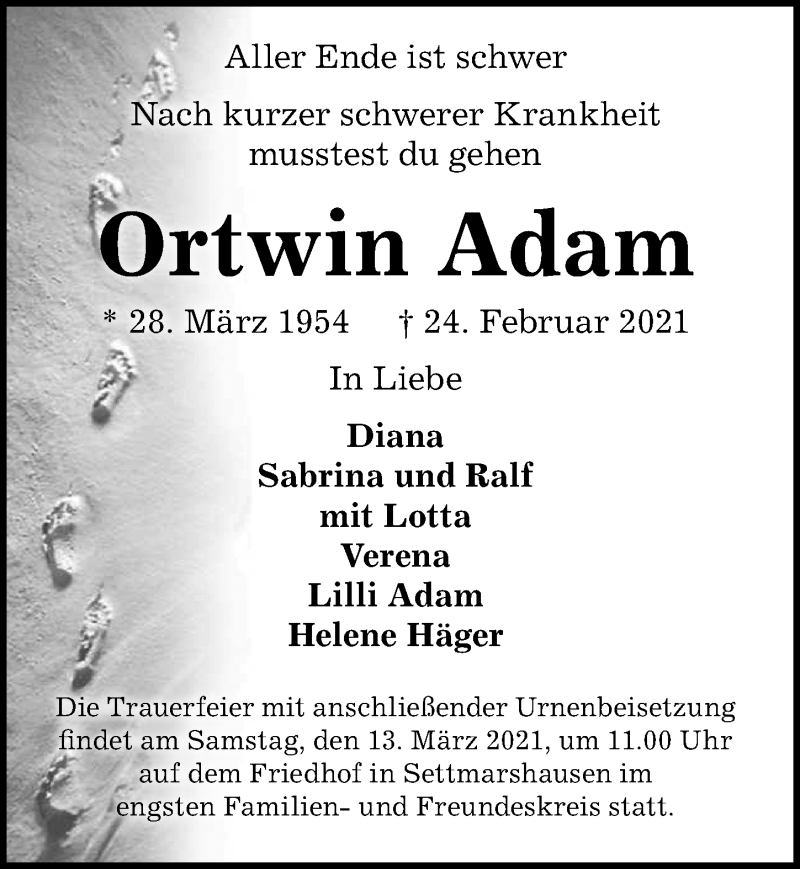  Traueranzeige für Ortwin Adam vom 06.03.2021 aus Göttinger Tageblatt