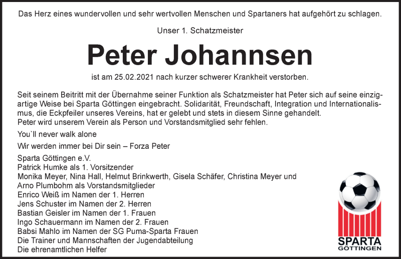  Traueranzeige für Peter Johannsen vom 06.03.2021 aus Göttinger Tageblatt